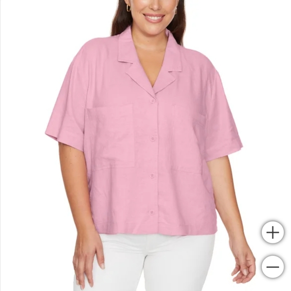 NWT Buffalo Women's Linen Blend Button Front Shirt Pink S B16 - Picture 3 of 5